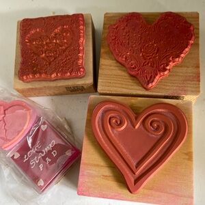 Stamp Craft heart stamps 2 were lightly used & new Love stamppad & pink rouge